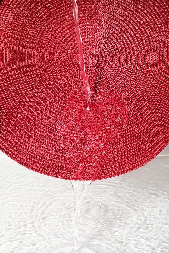 HODJOY Placemats Set of 6, Round Woven Table Mats for Dining Table, Washable Non-Slip Placemats for Christmas, 15inches (Dark Red)