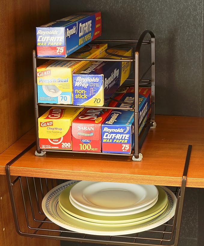 Deco Brothers Wrap Organizer Rack for Kitchen Cabinet, 3 Tier, Bronze