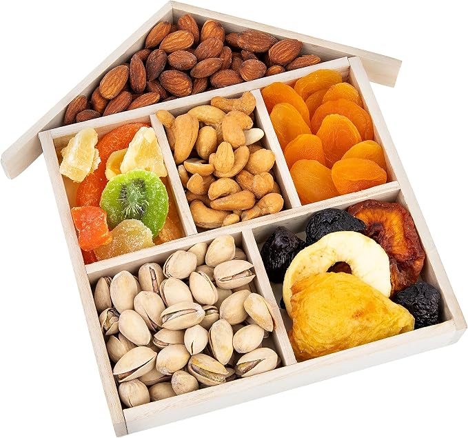 Hammont Wooden Tray – 3-Pack – House Shaped Sectional Divided Serving & Snack Platter for Appetizers, Veggies, Montessori Activities - 9"x1"x1" (House)