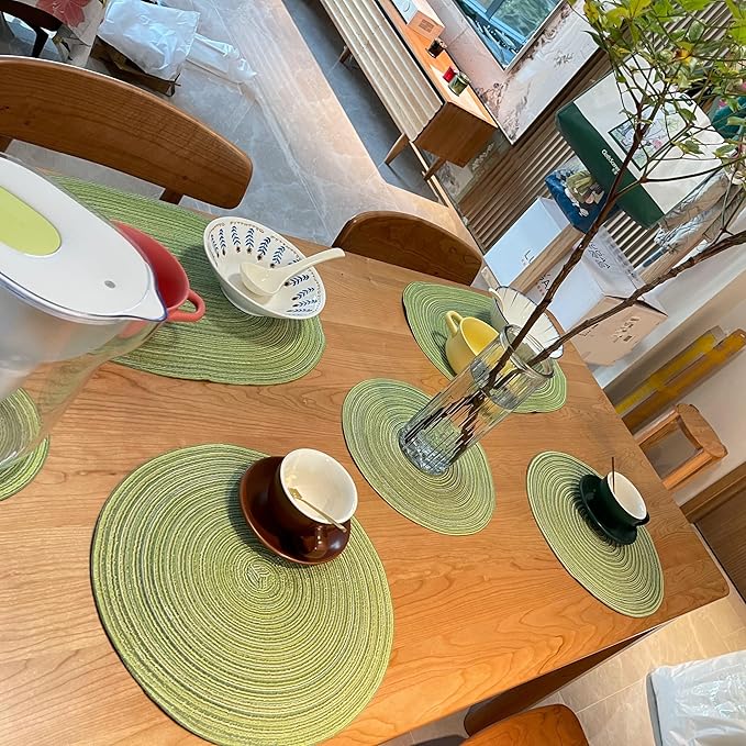 Red-A,Placemats,Round Placemats for Dining Table Set of 4 Woven Heat Resistant Non-Slip Kitchen Table Mats Diameter 14 inch(Green)