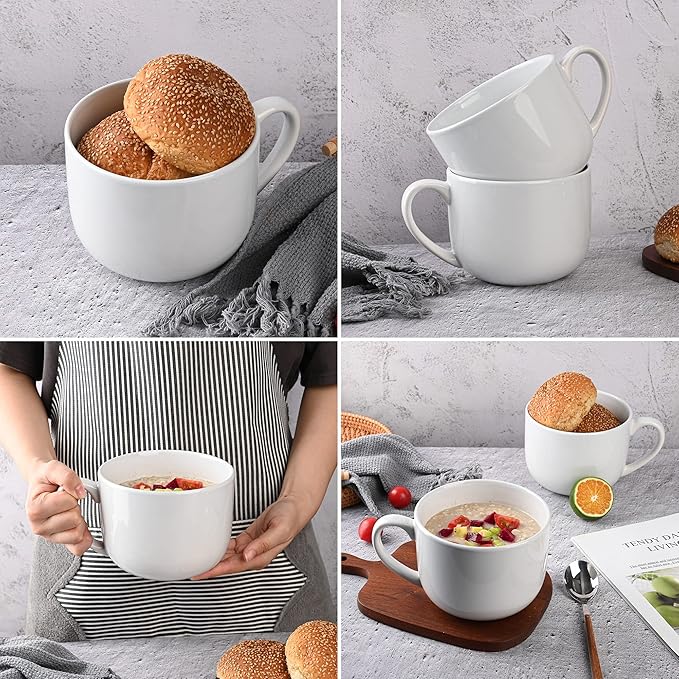 50oz large Ceramic Soup Mug with Handles for Coffee, Tea, Ice Cream, Cereal set of 2