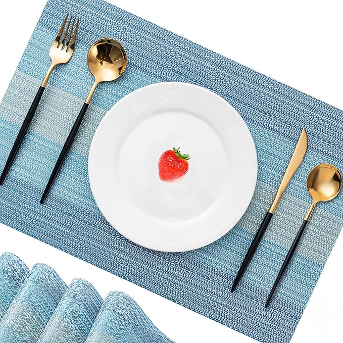 CADONO Placemats Set of 6 Washable Indoor/Outdoor Vinyl Place Mats for Dining Table Durable Non-Slip Heat Resistant PVC Weave Table Mats(Ocean Geode)