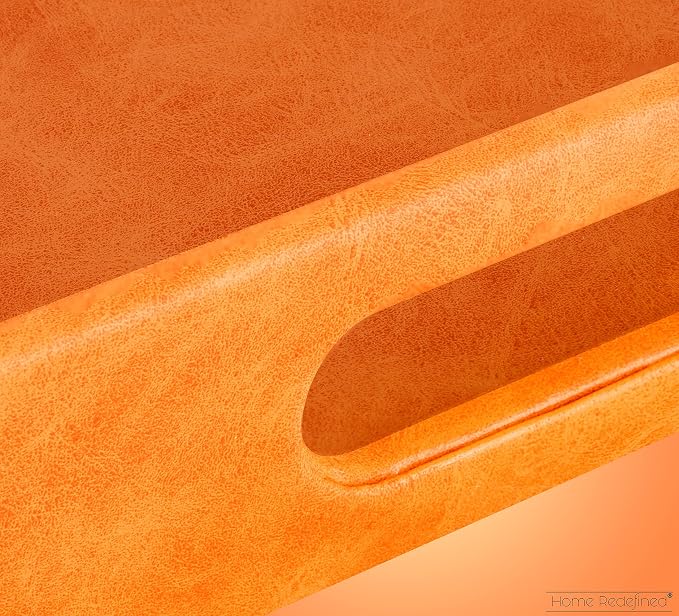 Home Redefined Beautiful Modern Elegant 17.5"x12" Rectangle Orange Faux Leather Decorative Tray Ottoman Coffee Table Perfume Living Room Kitchen Serving Tray with Handles for All Occasion's