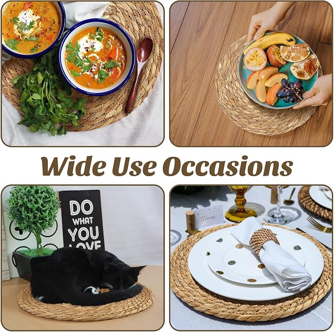 Kochorie Set of 36 Round Woven Placemats 13.8 Inch Bulrush Placemats Natural Handwoven Boho Rattan Wicker Table Mats for Farmhouse & Home Dining