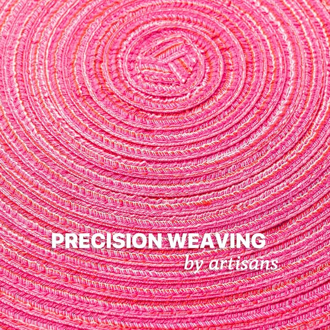 Round Placemats Set of 12 Woven Placemats Washable Braided Table Mats for Dining Table Heat Resistant Non-Slip Circle Place Mats(Pink)