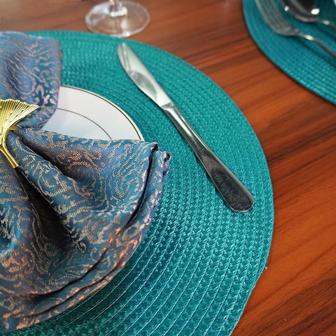 Round Braided Placemats Set of 4 Washable Easy to Clean Place Mats for Dining Tables Woven Non-Slip Heat Resistant Table Mats 15 Inch (Blue)