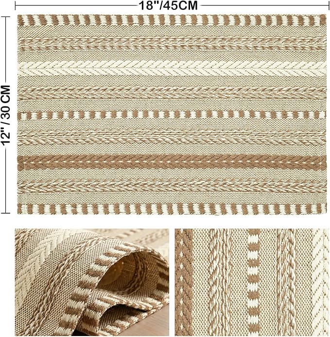 Artoid Mode Light Coffee Farmhouse Woven Braided Stripe Placemats Set of 4,12x18 Inch Seasonal Holiday Table Mats Party Kitchen Dining Decoration