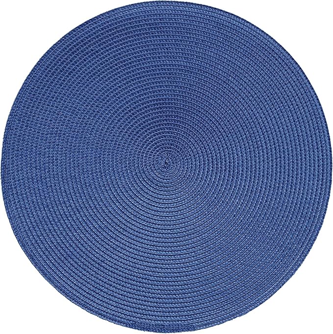 HODJOY Placemats, Round Placemats for Dining Table, Washable Woven Non-Slip Placemats for Thanksgiving, 15inch, Set of 6 (Nautical Blue)