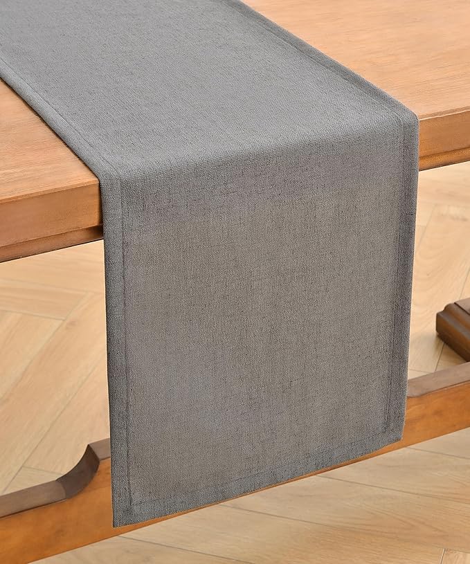 Wracra Linen Style Table Runner, Rustic Farmhouse Charcoal Grey Table Runners 90 Inches Long, Handcrafted Table Runner for Fall, Winter - Everyday Use and Machine Washable