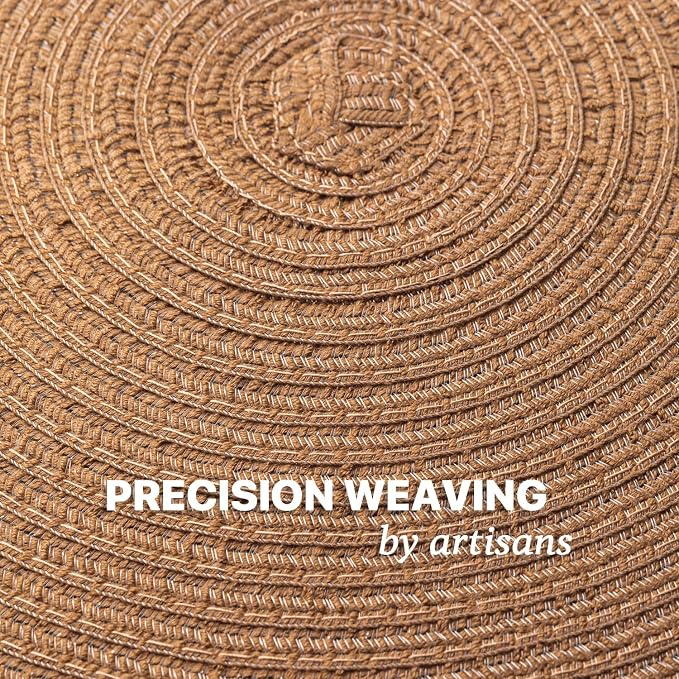Round Placemats Set of 6 Woven Placemats Washable Braided Table Mats for Dining Table Heat Resistant Non-Slip Circle Place Mats(Brown)