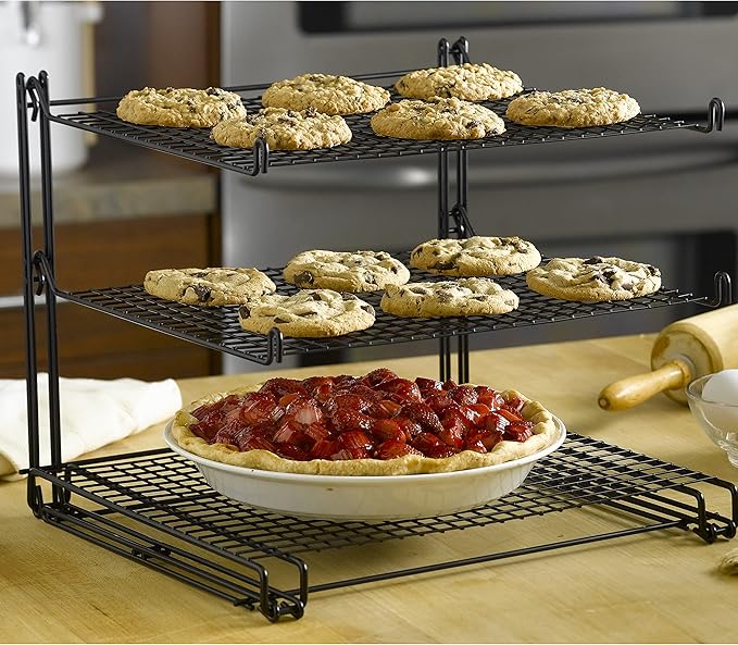 Nifty 3-Tier Cooling Rack – Non-Stick Coating, Wire Mesh Design, Dishwasher Safe, Collapsible Kitchen Countertop Organizer, Use for Baking Cookies, Cakes, Pies