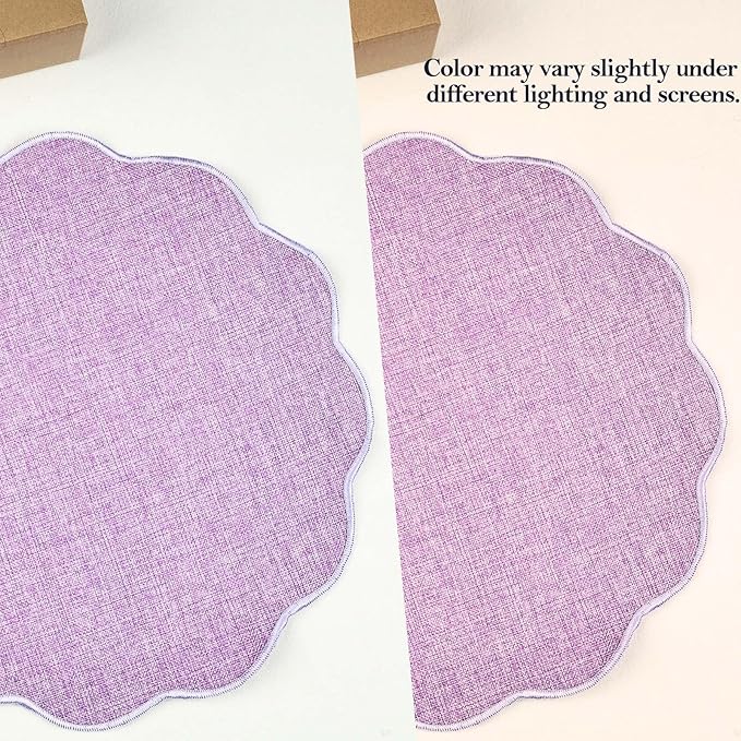 AHHFSMEI Round Faux Linen Placemats Set of 6 Heat Resistant Non-Slip Stain Proof Table Mats for Kitchen Dining Elegant Decor Place Mats (6, Purple)