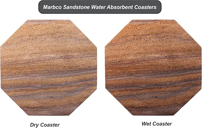Sandstone Water Absorbent Hand Crafted Octagon Coasters for Drinks- Set of 6-4 inches Wide Thirsty Stone bar/Drink Coasters Made from Real Solid Stone (Without Holder, Set of 6)