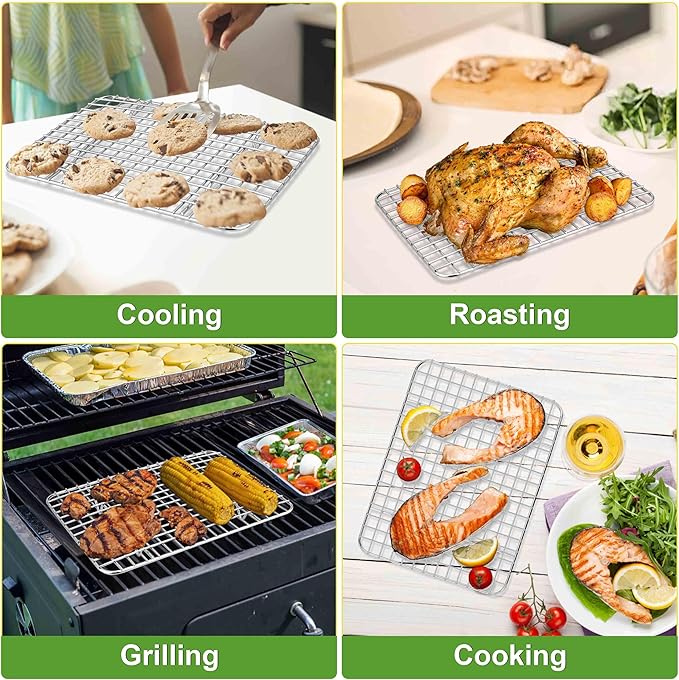 Homikit 2 Pack Cooling Rack Set, 9.75" x 7.5" Stainless Steel Baking Rack for Bacon Bread Pizza, Thick Metal Wire Oven Racks for Cooking Fit Small Toaster Oven Pan, Rust Free & Dishwasher Safe
