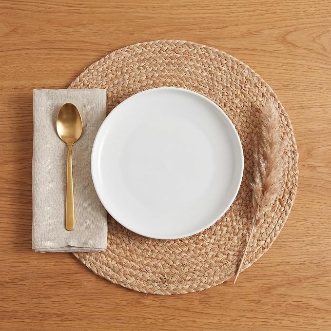 Eco Crave Natural Jute Placemats Set of 8, Round Woven Table Mats, 13 Inch Rattan Charger Plates for Dinner, Boho Farmhouse Braided Place Mats