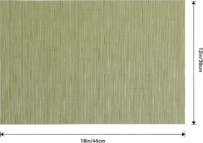 Leetaltree Pea Green Placemats Set of 6 - Heat Resistant Non-Slip Place mats for Dining Table, Washable Durable PVC Vinyl Woven Table Mats(Pea Green, 6)