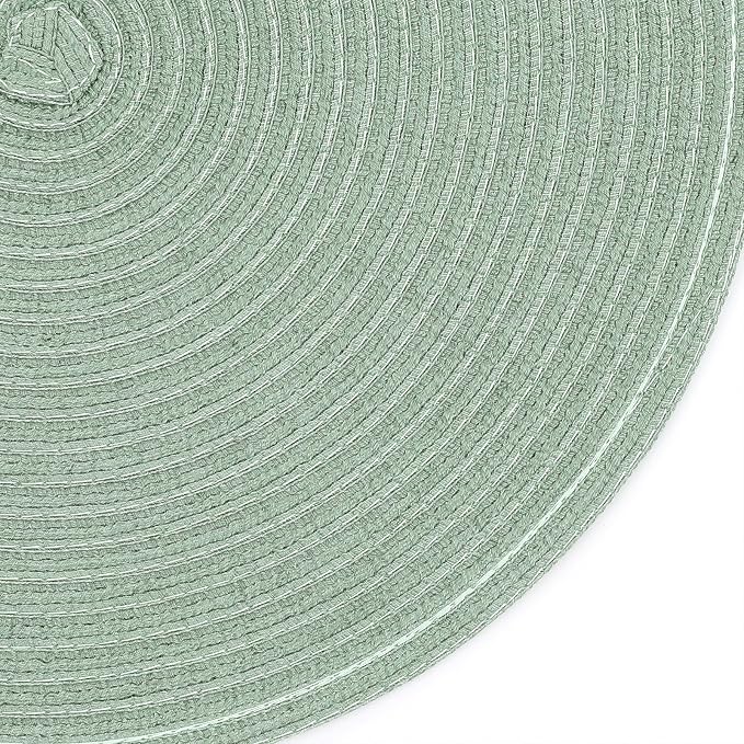 SHACOS Round Placemats Set of 8 Washable 15 inch Round Table Mats Cotton Polyester Woven Braided Place Mats for Dining Table Wedding Party Decor, Sage Green