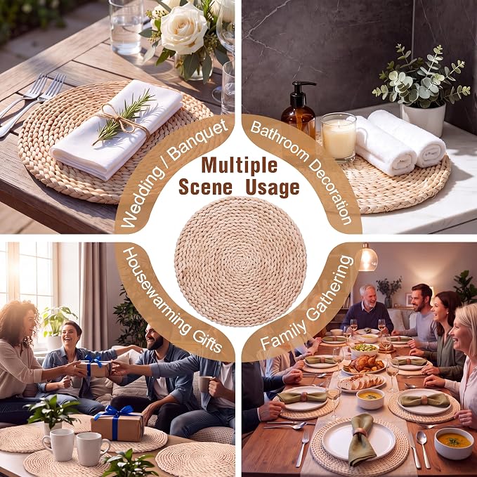 Set of 12 Round Woven Corn Husk Placemats 11.8'' Boho Farmhouse Placemats for Tabletop Decor Elegant Dining Wedding Christmas Thanksgiving Day Holiday Dinner Party Housewarming Gifts Daily