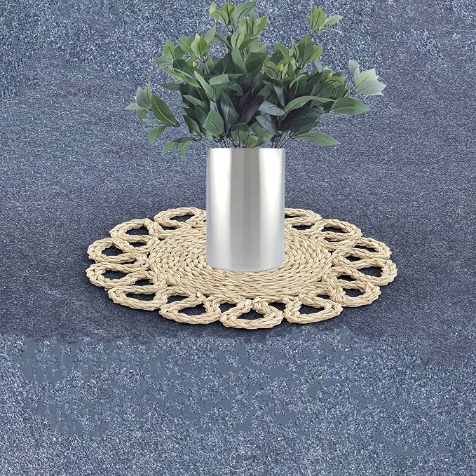 Laquedecraft 13.8" Set of 10 Round Seagrass Placemats | Boho Woven Rattan Table Mats | Farmhouse Wicker Spring Plate Chargers Like Water Hyacinth, Seagrass for Wedding, Party, Christmas, Events