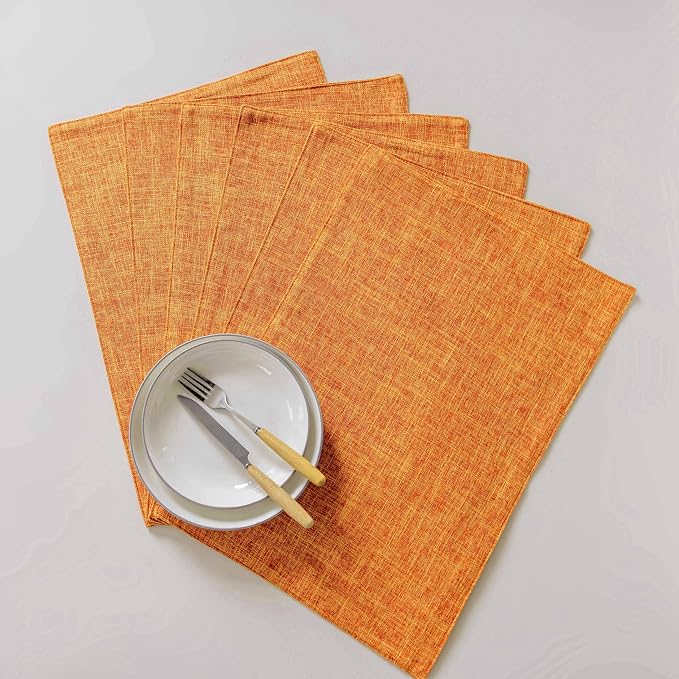 Home Brilliant Cloth Placemats Set of 8 Heat Resistant Dining Table Place Mats for Kitchen Table Dinner Party Decorations, 13 x 19 inches, Orange