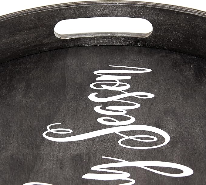 Elegant Designs HG2013-BKS Halloween Decoration Decorative 13.75'' Round Wood Serving Tray w/Handles, Black Spooky Season