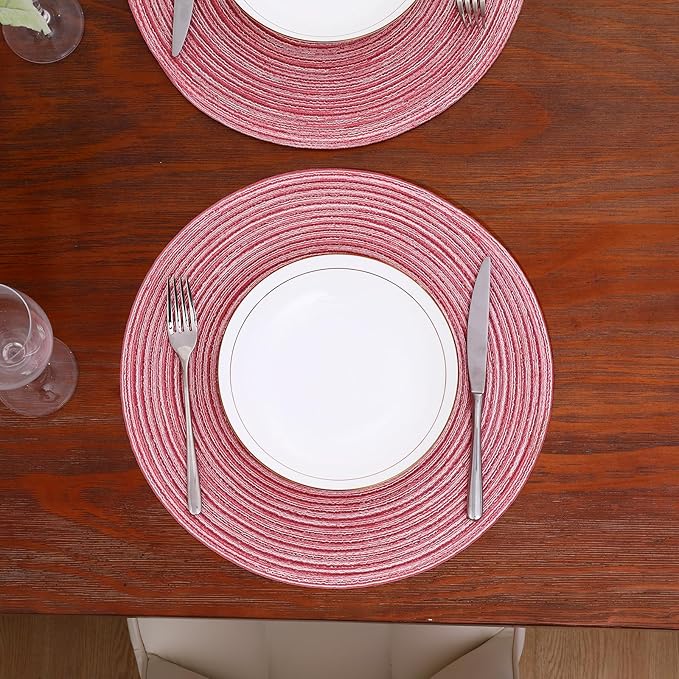 Topotdor 15 Inch Round Placemats Stain Resistant Anti-Skid Washable Polyproplene Table Mats Placemats(Pink, Set of 6)
