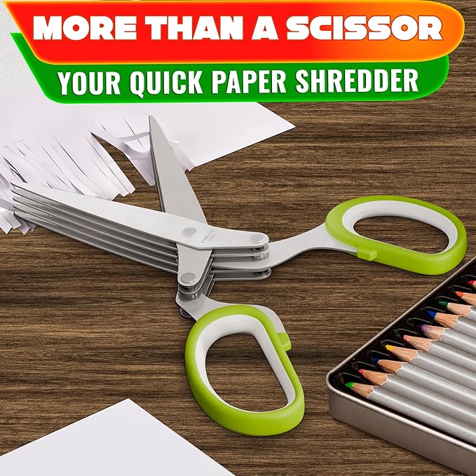 Herb Scissors with 5 Blades and Cover – Stainless Steel Herb Cutter with Ergonomic Handle and Cleaning Brush, Dishwasher Safe Design – 5x Faster Cutting of Cilantro, Parsley, Green Onion & Fresh Herbs