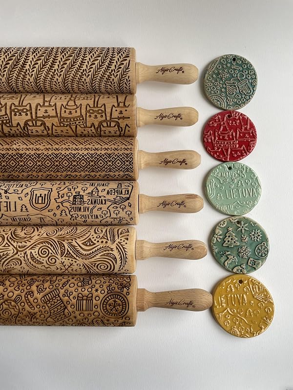 Embossing Rolling Pin Designed in Cooperation between Algiscrafts and Pottery by Jas FLORAL VINE for Ceramic and Cookies