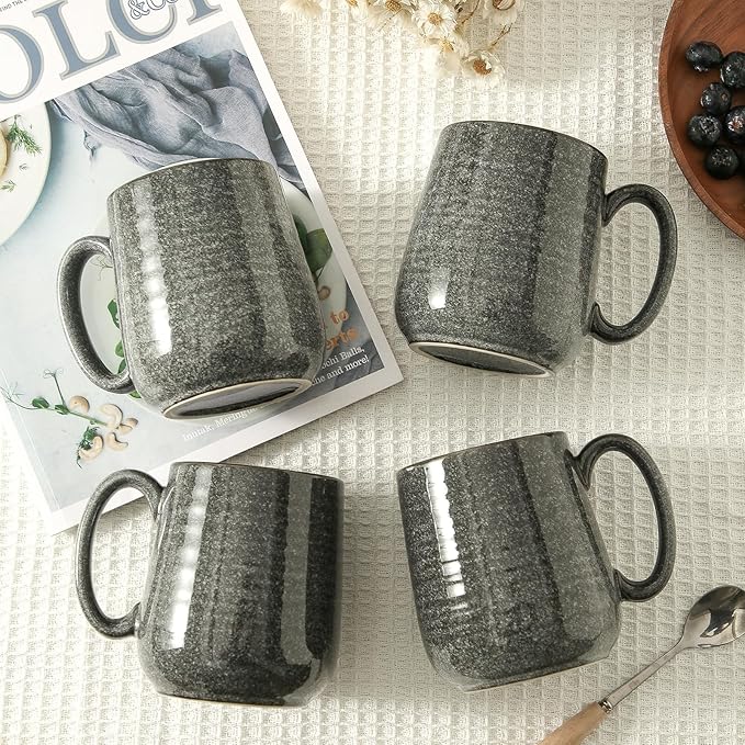 HASENSE 15oz Coffee Mugs Set of 4, Ceramic Coffee Mugs with Handle, Large Coffee Cups for Coffee, Tea, Latte & Cappuccino,Coffee Mugs for Men and Women Microwave & Dishwasher Safe,Gray