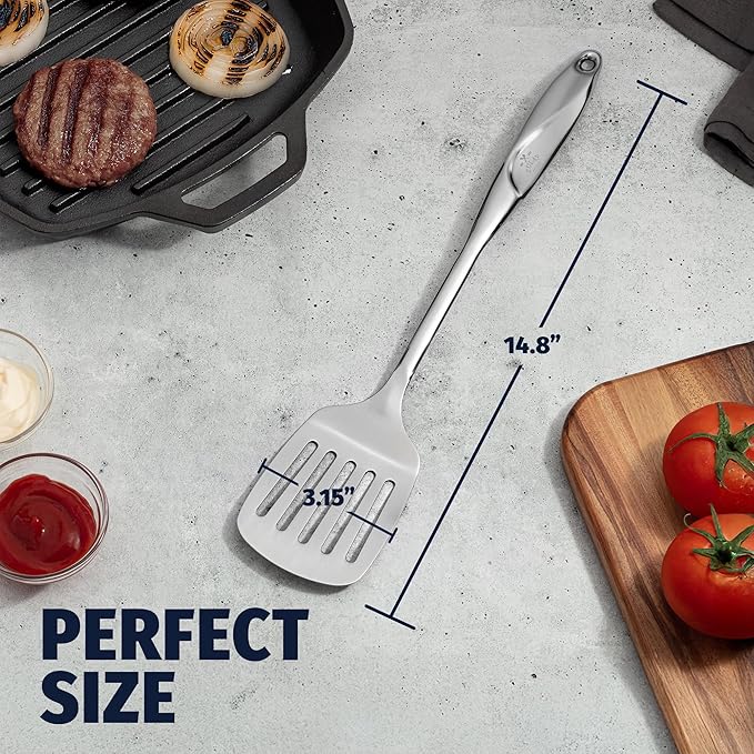 Zulay Kitchen Stainless Steel Spatula - 14.8” Heat-Resistant Metal Slotted Turner for Cooking, Frying & Grilling - Durable, Rust-Proof & Dishwasher Safe Kitchen Utensil for Everyday Use