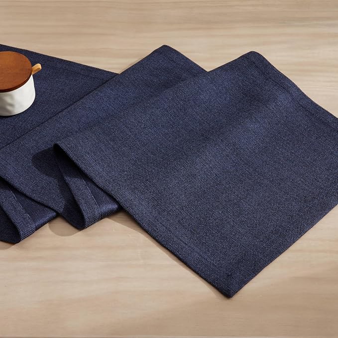 ZeeMart Burlap Style Farmhouse Table Runners 36 Inches Long, Navy Rustic Woven Dining Table Runner for Everyday Use, 14x36 Inches, Navy