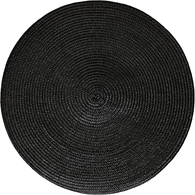 HODJOY Placemats, Round Braided Placemats for Dining Tables, Woven Non-Slip Washable Table Mats, Set of 6, 15 inch, Black