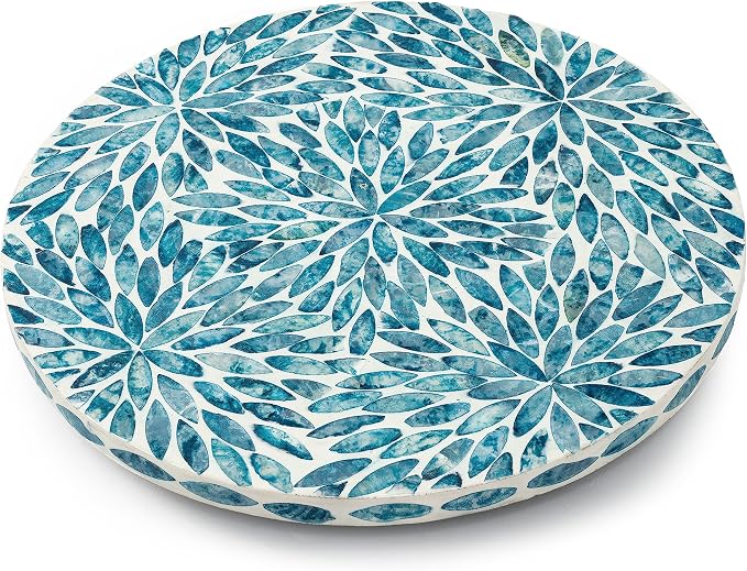 Lazy Susan for Table Mother of Pearl Turntable Organizer, Wood Round Spinning Tray Rotating for Kitchen, Cabinet, Counter Spice Pantry (D 12.5 in)