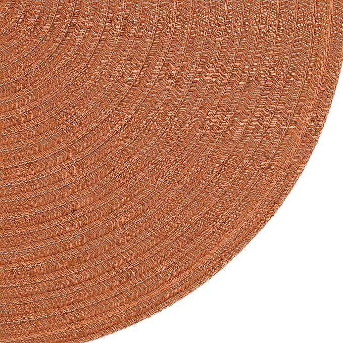 SHACOS Round Placemats Set of 6 Washable 15 inch Round Placemat Cotton Polyester Woven Braided Table Place Mats for Dining Table Decor, Dark Orange