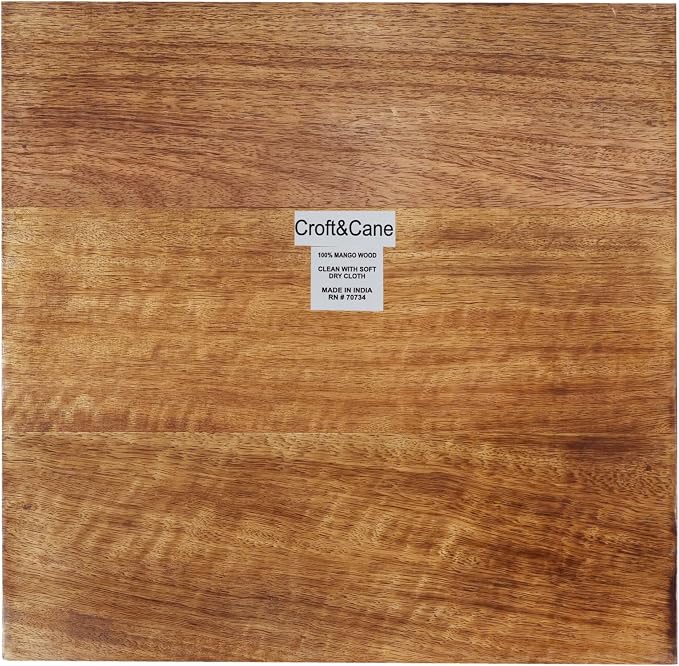 Croft&Cane Solid Wood Serving Tray - 13 x 13 Inch Square Decorative Ottoman Tray - Hand-Carved Ribbed Design - Natural Wood Tray with Handles for Coffee Table, Kitchen, Breakfast & Home Décor