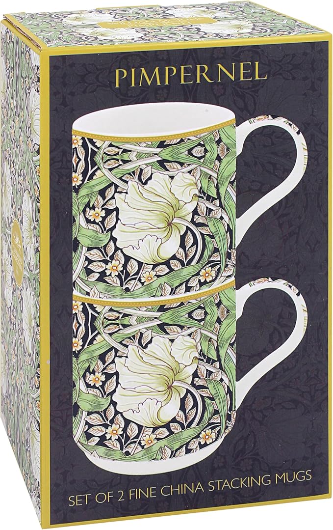 Lesser & Pavey The Leonardo Collection William Morris Pimpernel Mugs Set of 2 | Stylish Tableware for Home Use | Coffee Cups for Every Occasion | Ideal Mens and Birthday Gifts