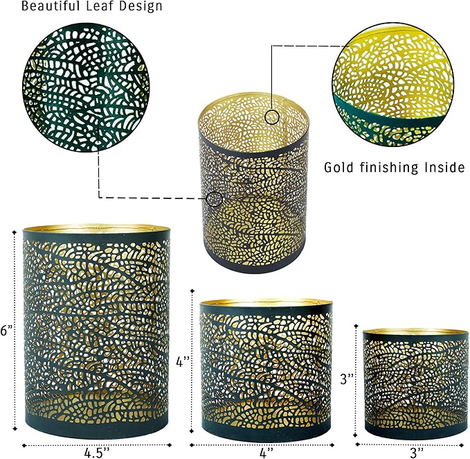 Lazy Gifts Set of 3 Black and Gold Metal Candle Holders – Decorative Tabletop Candle Holder Set for Pillar, Votive & Tealight Candles, Modern Home Décor Accent