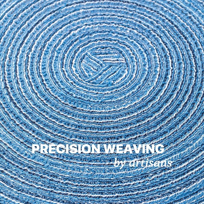 Round Placemats Set of 12 Woven Placemats Washable Braided Table Mats for Dining Table Heat Resistant Non-Slip Circle Place Mats(Mid Blue)