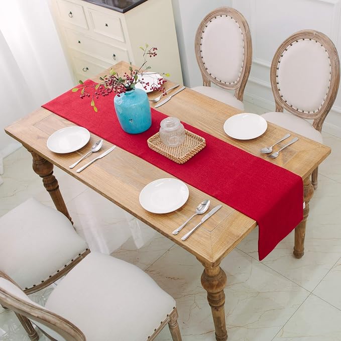 Soft Caddice Faux Linen Table Runner 2 Side for Family Dinners or Gatherings, Indoor or Outdoor Parties, Everyday Use (12 x 108, Seats 8-10 People), Burgundy