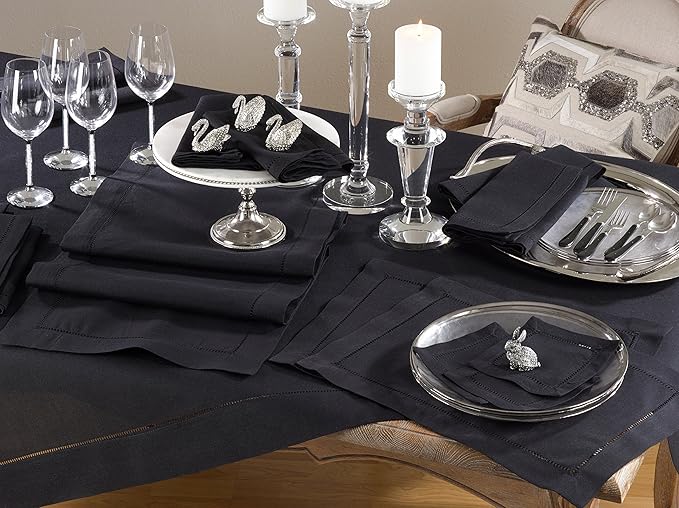 Saro Lifestyle Hemstitched Border Placemat (Set of 4), Black, 14"x20"