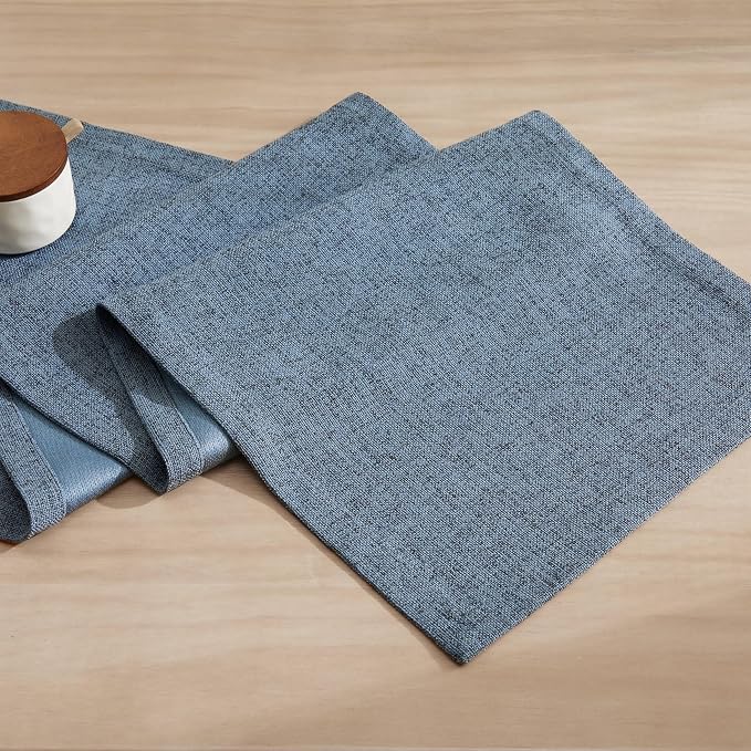 ZeeMart Burlap Style Farmhouse Table Runners 72 Inches Long, Blue Rustic Woven Dining Table Runner for Everyday Use, 14x72 Inches, Blue