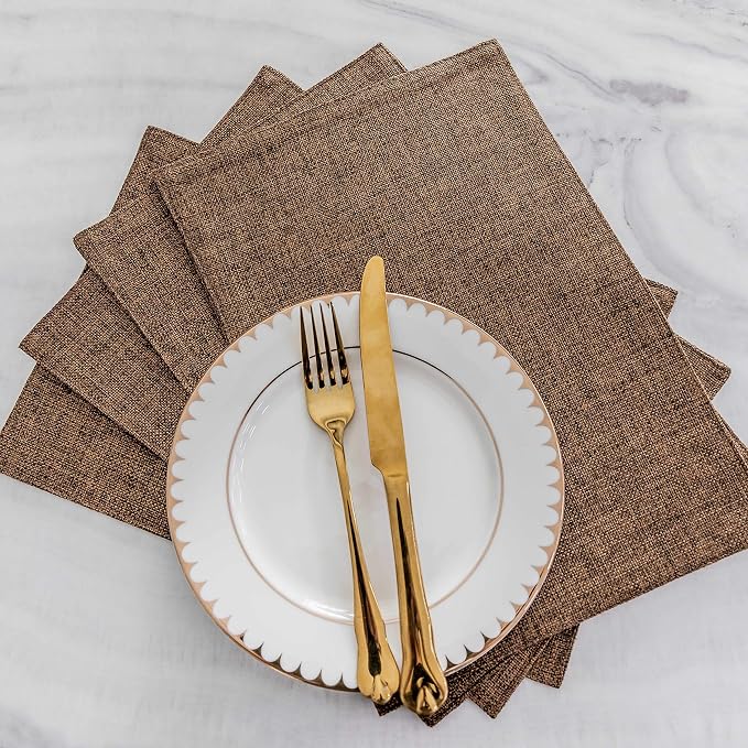 Home Brilliant Cloth Placemats Set of 4 Heat Resistant Dining Table Place Mats Linen Kitchen Table Mats, Brown
