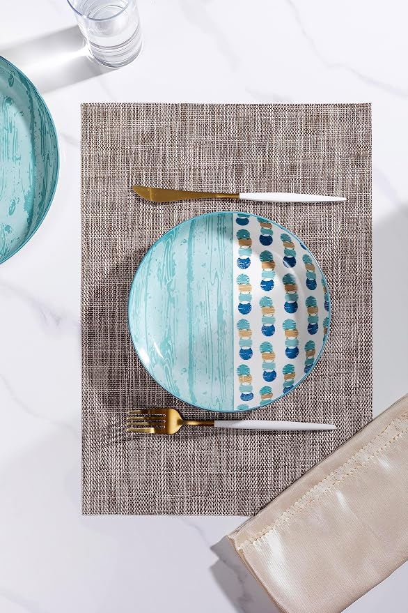 LEXMORE PlaceMats Set of 12 Vinyl/Plastic Woven Place Mats for Kitchen Table Indoor/Outdoor Washable PlaceMat Wipeable Dining Table Mats(Cappuccino)