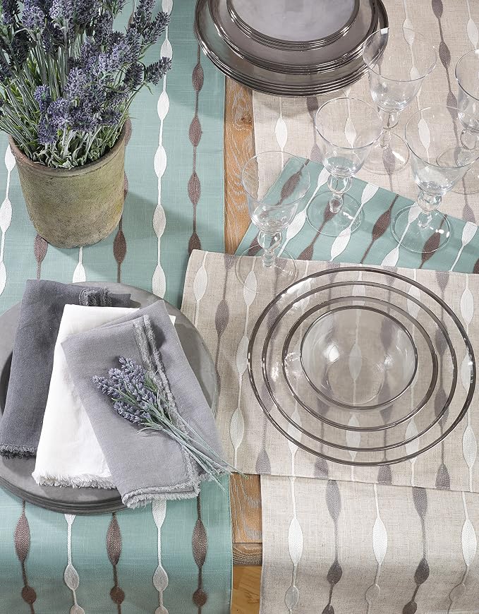 Saro Lifestyle Modern Embroidered Design Table Runner, Natural, 16" x 120"