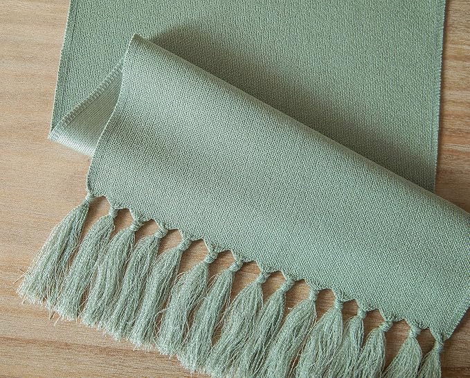 ZeeMart Sage Table Runners 48 Inches Long, Burlap Linen Style Rustic Farmhouse Table Runner, Small Short Boho Coffee Table Runner, 13x48 Inches, Seafoam