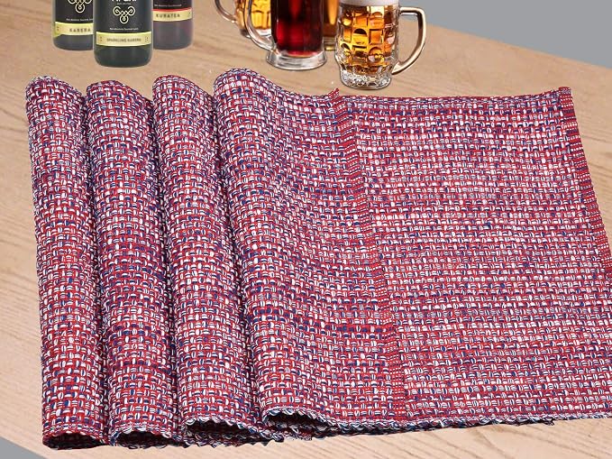 Urban VillaPlacemats for Dining Table 100% Cotton Placemats 14''x20'' Oversized Tablemats Set of 6 Placemats Red/Blue/White Two Tone Tablemats for Family Dinners Wedding Parties Everyday UsePlacemats