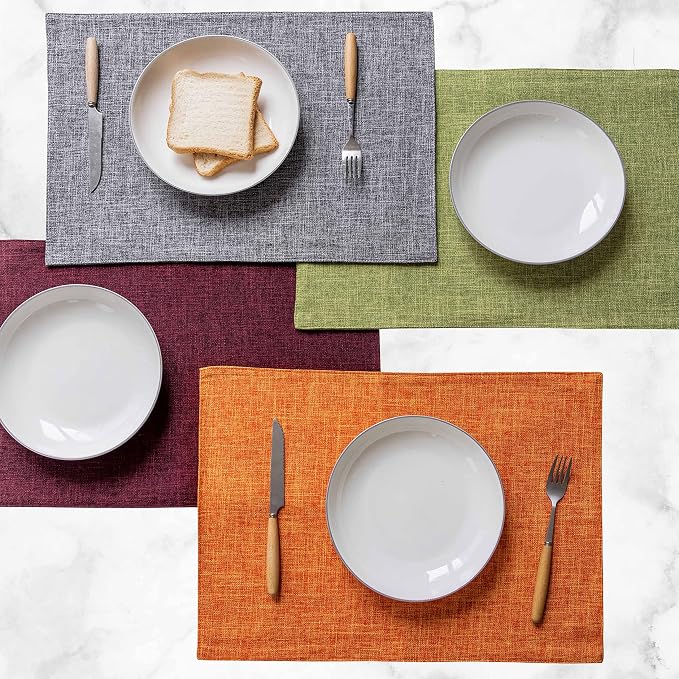Home Brilliant Green Placemats Set of 4 Washable Place Mats Linen Placemats Heat Resistant Table Mats for Wooden Table Indoor Outdoor Decor, Lime Green