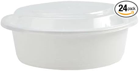EcoQuality 32oz White Round Plastic Deep Container with Lid - Disposable and Reusable Food Storage for Leftovers, Meal Prep, Takeout, Catering, Picnics and Everyday Use (24)