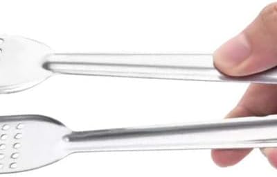 10 Pack Buffet Serving Tongs, 7-Inch Stainless Steel Mini Tongs with Serrated Tips, 0.2mm Thick, for Appetizers, Salad Bar, Desserts, Ice & Sugar, Dishwasher Safe (Silver)