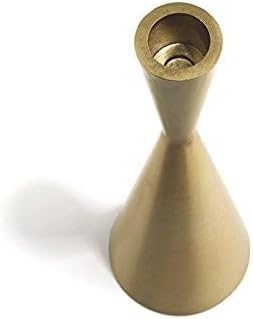 Pack 2 Brass Gold 9" Metal Taper Candlesticks Candleholder Vintage Mid-Century Modern Candlestick Home Cabin Lodge Table Mantel Wedding Centerpiece Candle Holders (Brass Golden, Pack of 2 Medium 9")